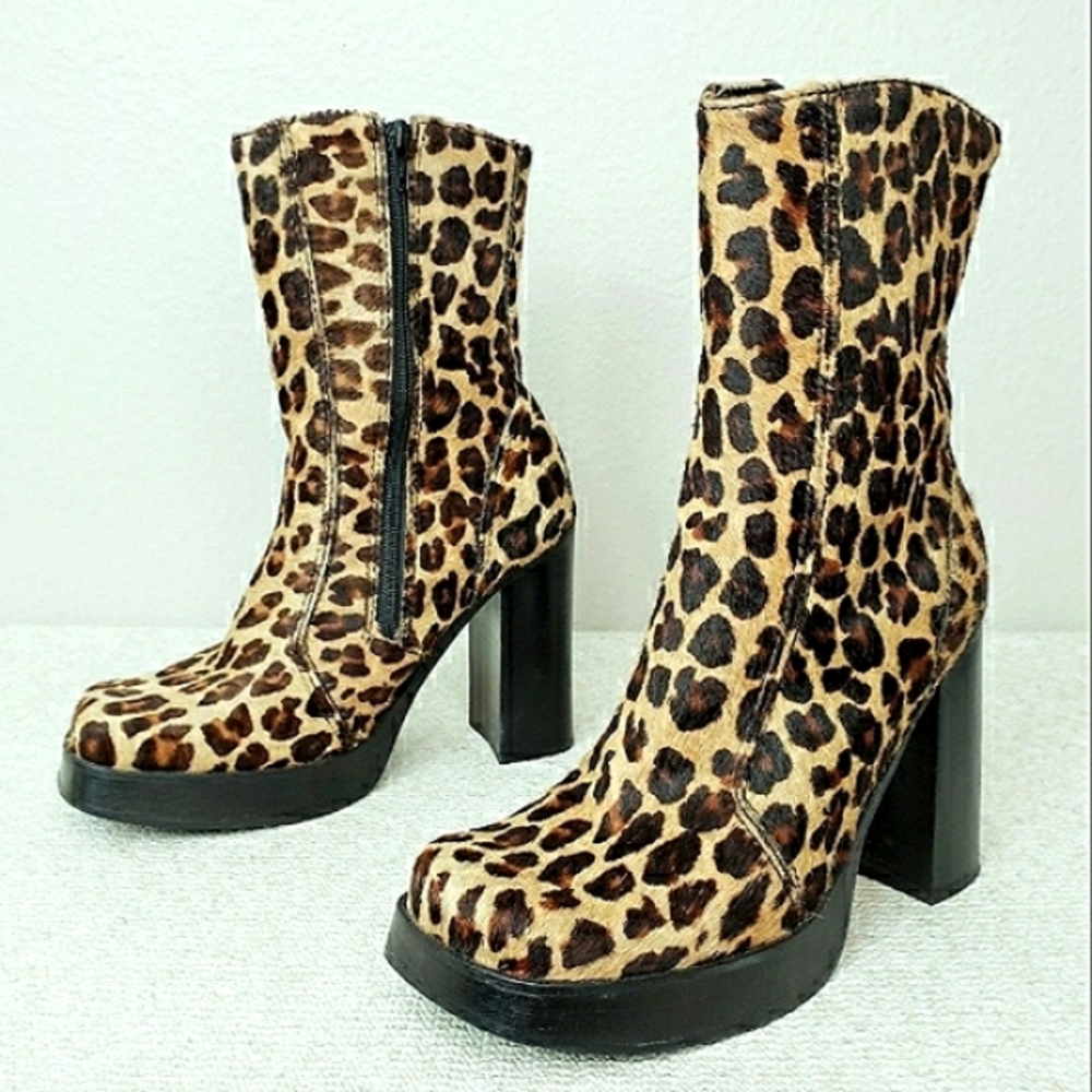 Vintage 90s Steve Madden Wayne Calf Hair & Leather Platform Boots ~ Rare!